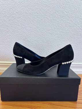 Chanel Suede Pearl CC Cap Toe Pump